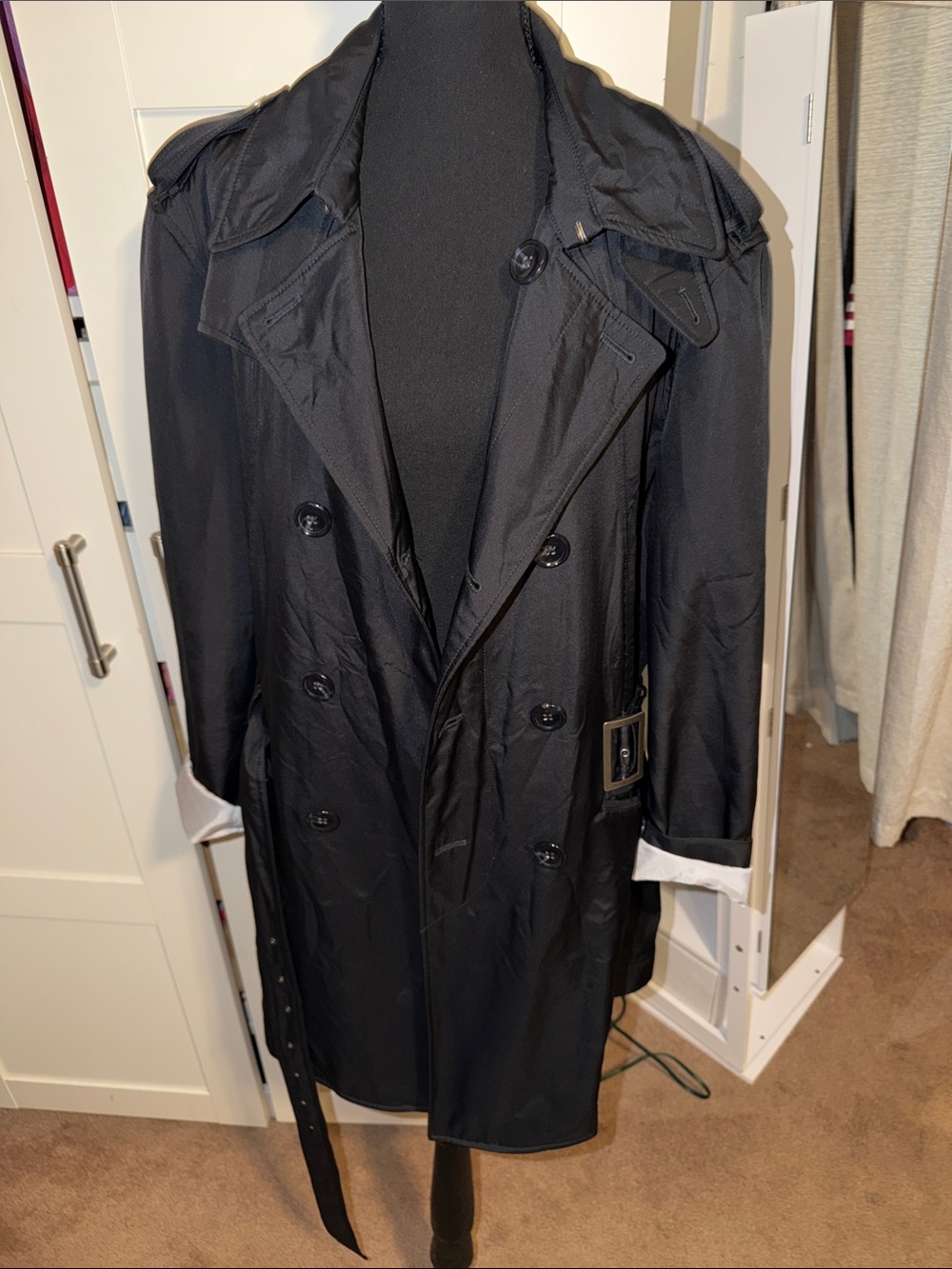 Barneys New York Black Double-Breasted Trench Coat